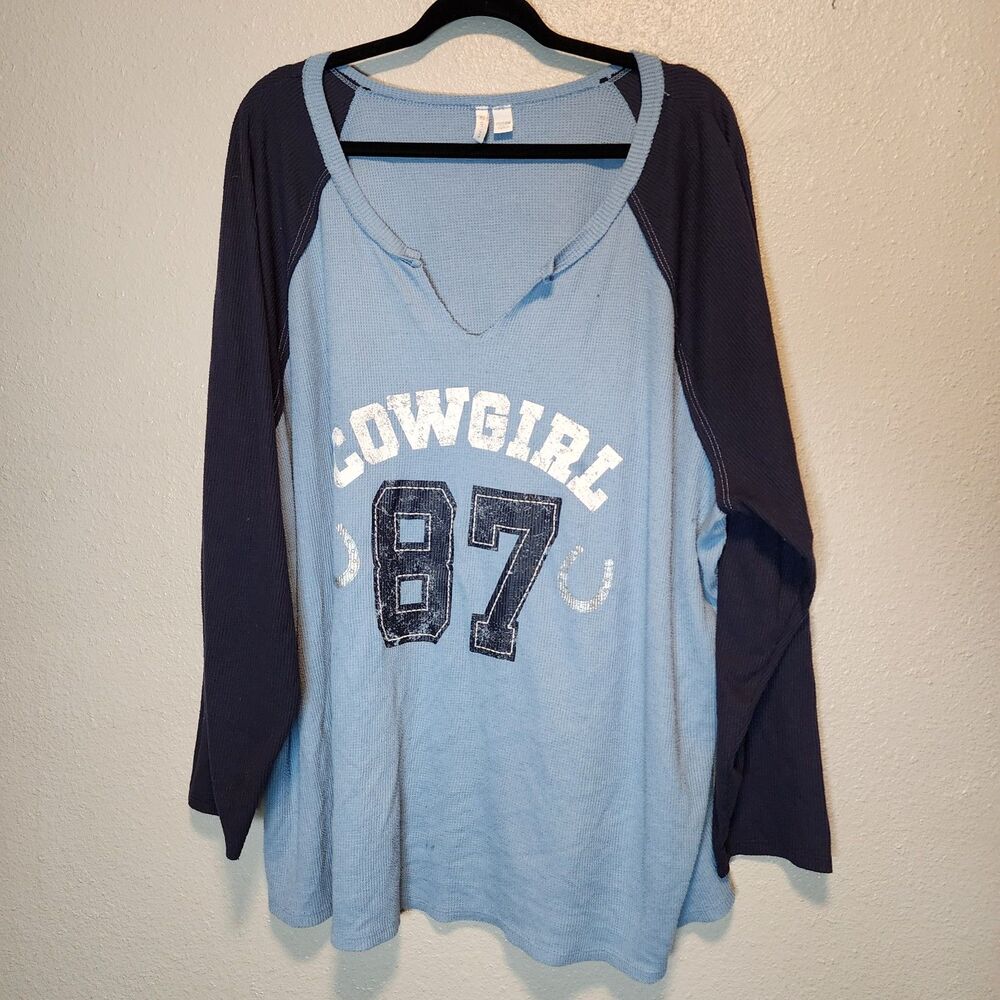 Cato Cowgirl 87 Waffle Knit Raglan Baseball Tee Top Plus Size 22W / 24W